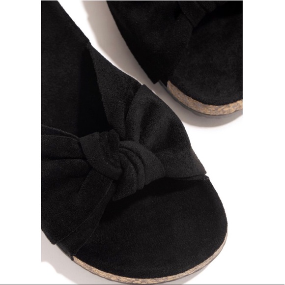 Black Bow Knot Cork Slides Sandals - Picture 6 of 11